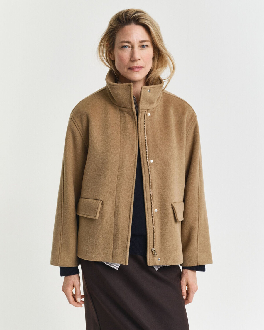 kurze wolljacke mit reißverschluss – warmes khaki