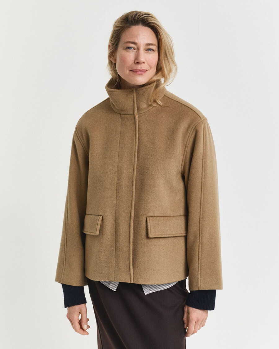 kurze wolljacke mit reißverschluss – warmes khaki