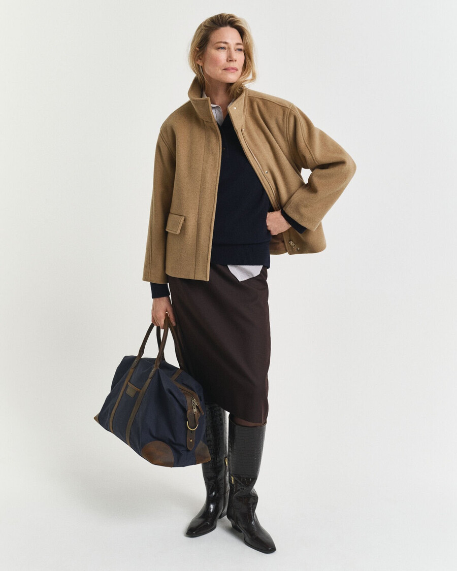 kurze wolljacke mit reißverschluss – warmes khaki