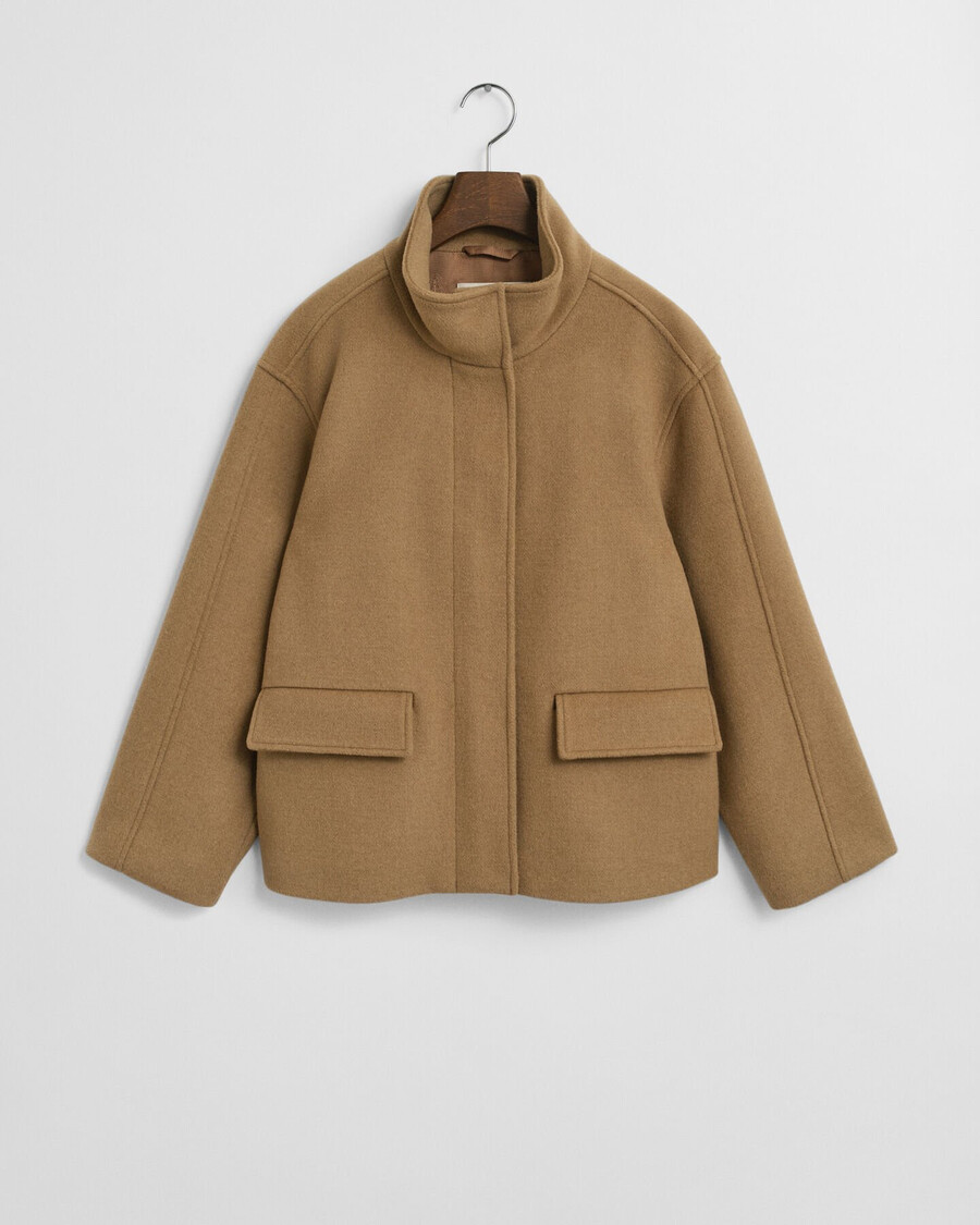 kurze wolljacke mit reißverschluss – warmes khaki