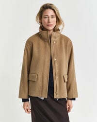 kurze wolljacke mit reißverschluss – warmes khaki