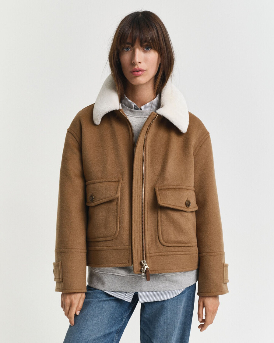 fliegerjacke aus wollmischgewebe – geröstete walnuss