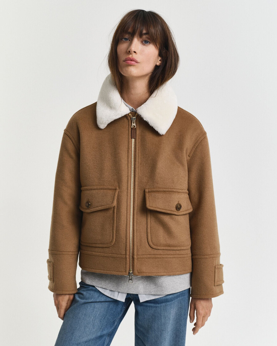 fliegerjacke aus wollmischgewebe – geröstete walnuss