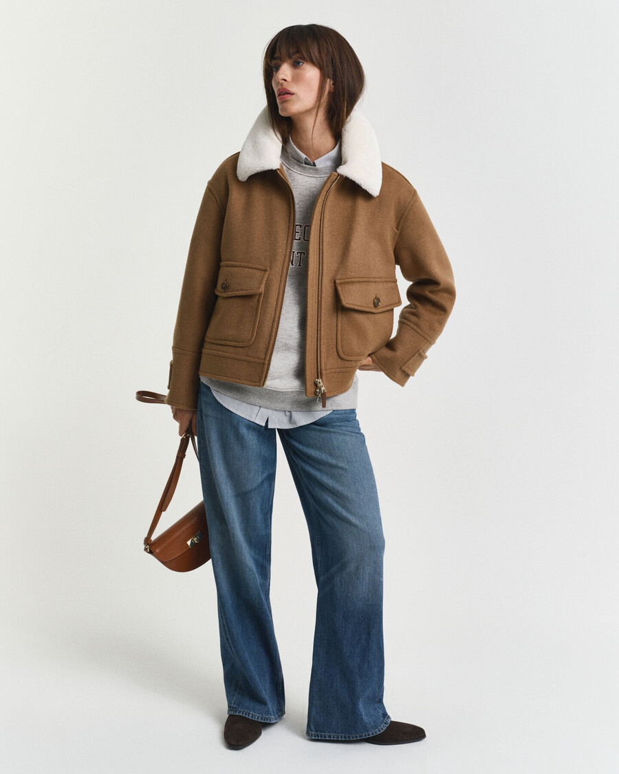 fliegerjacke aus wollmischgewebe – geröstete walnuss