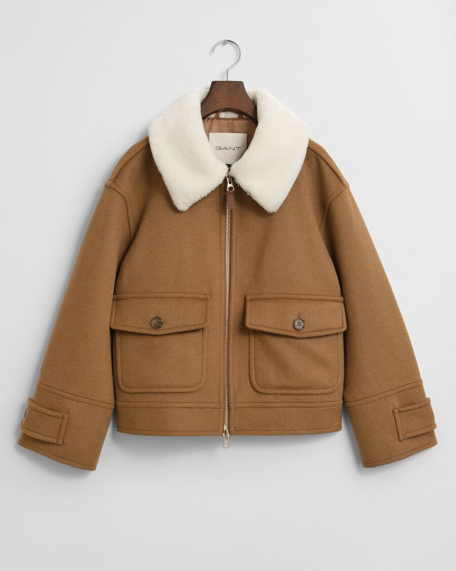 fliegerjacke aus wollmischgewebe – geröstete walnuss