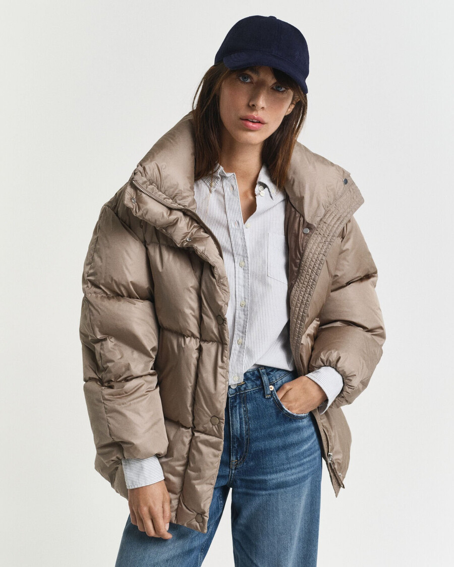 daunenjacke in lockerer passform – taupe beige