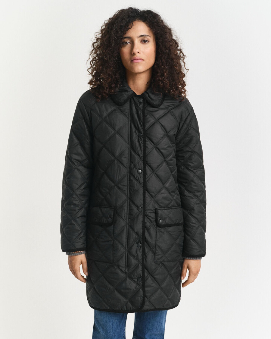 gesteppter cordmantel mit besatz – schwarz