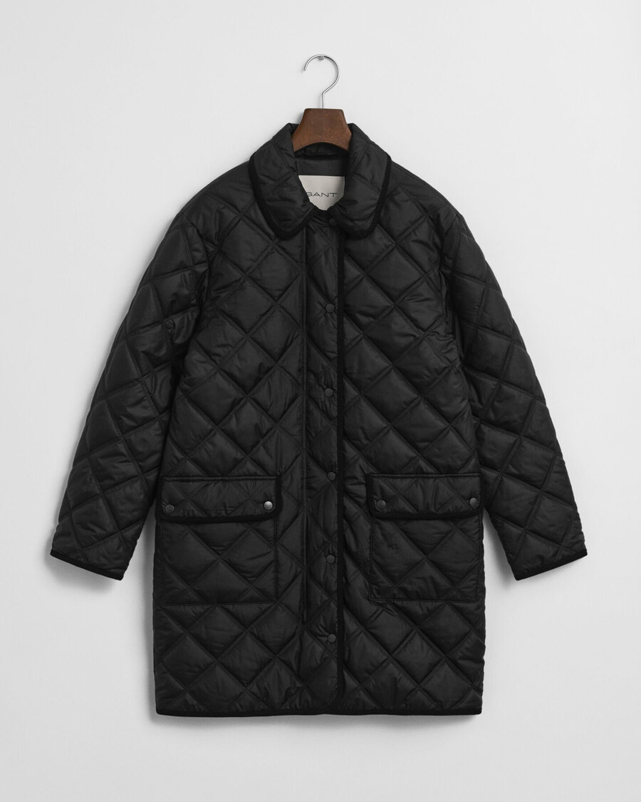 gesteppter cordmantel mit besatz – schwarz