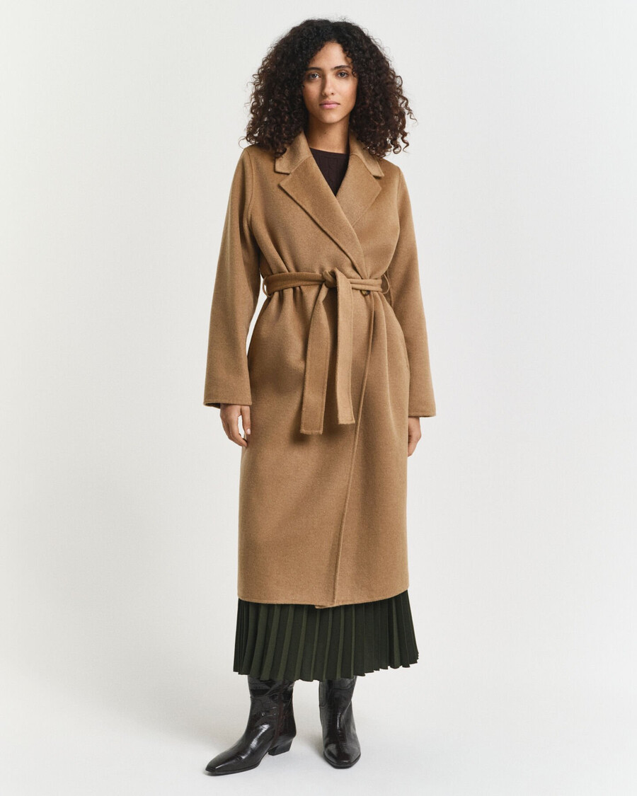 handgenähter mantel mit gürtel – warmes khaki