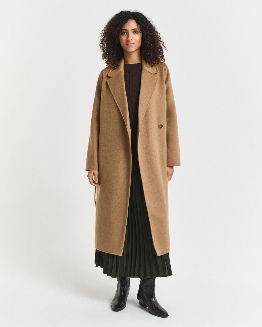 handgenähter mantel mit gürtel – warmes khaki