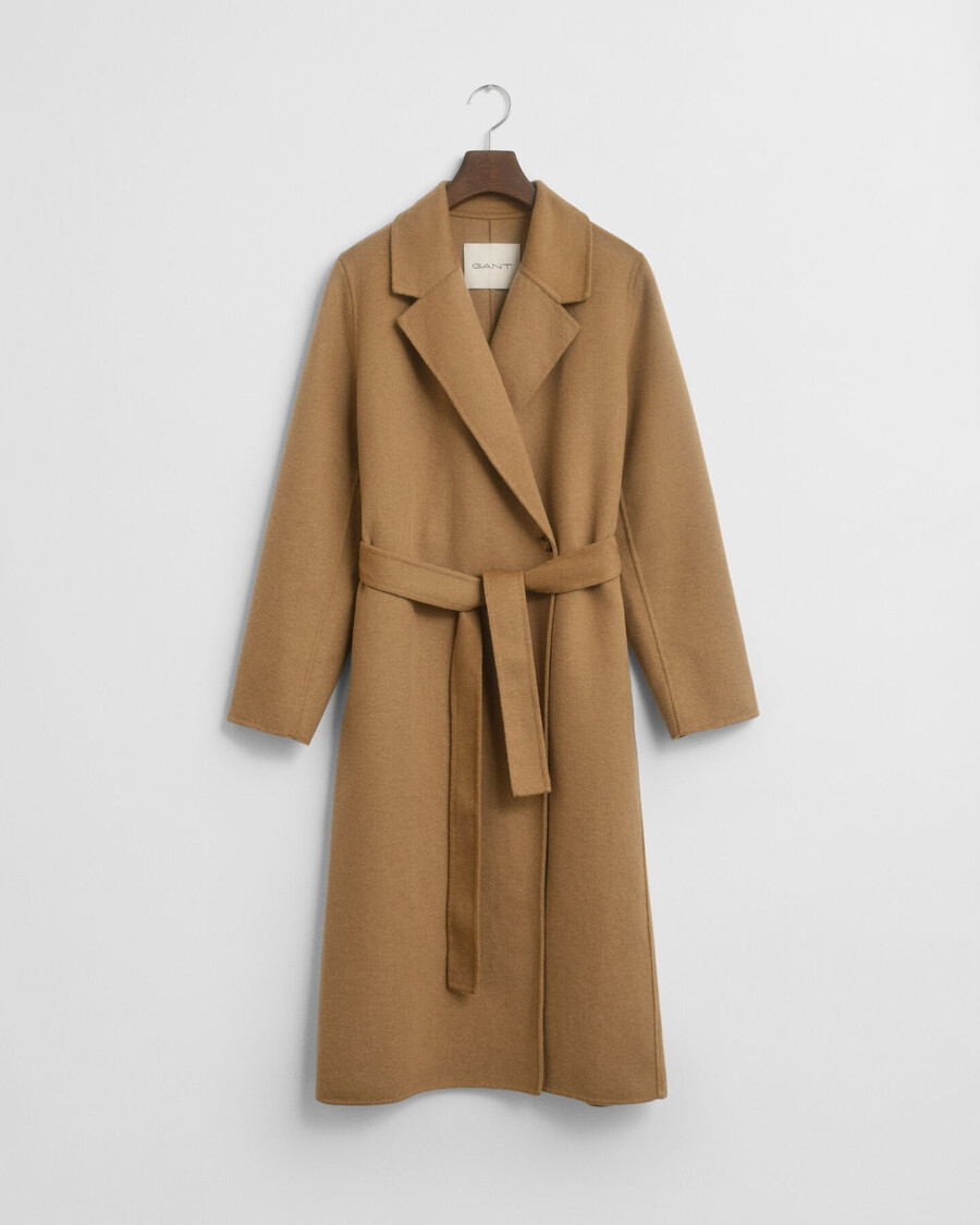handgenähter mantel mit gürtel – warmes khaki