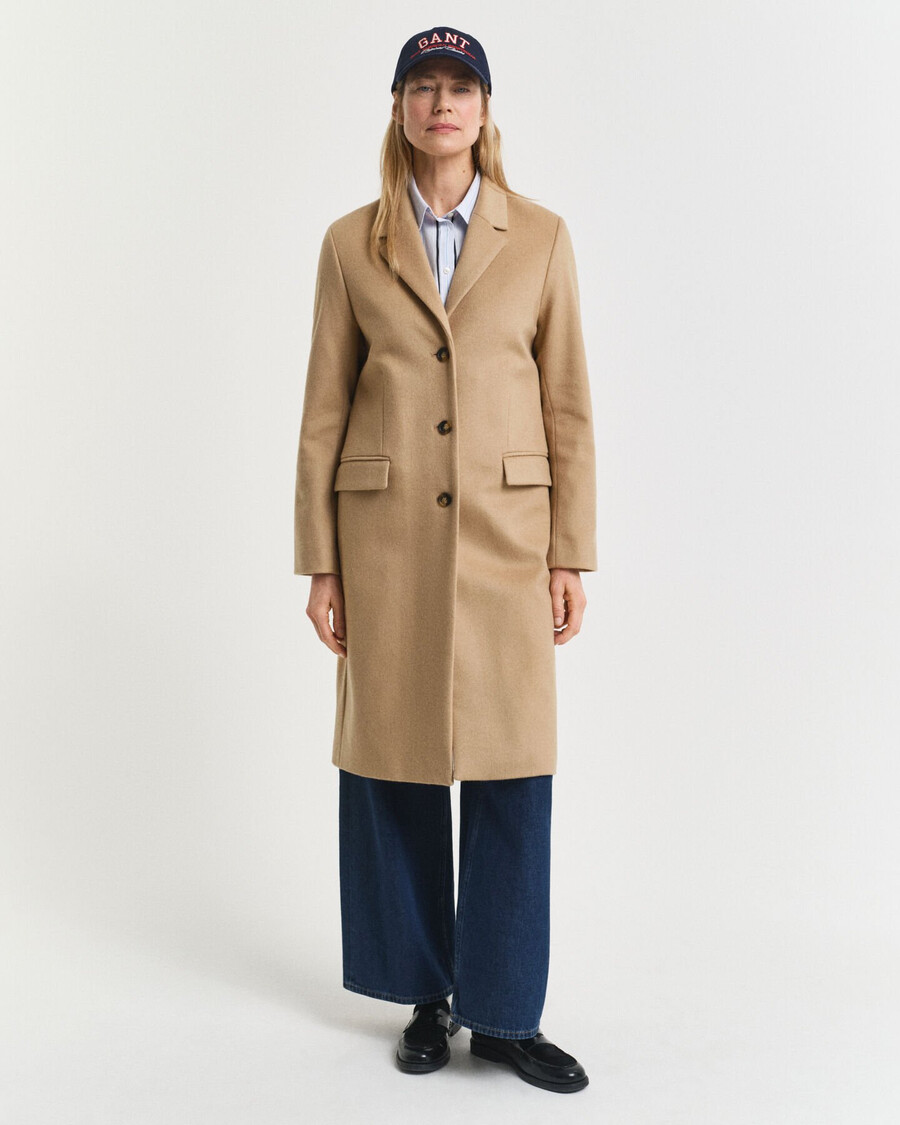klassischer taillierter wollmischmantel – warmes khaki