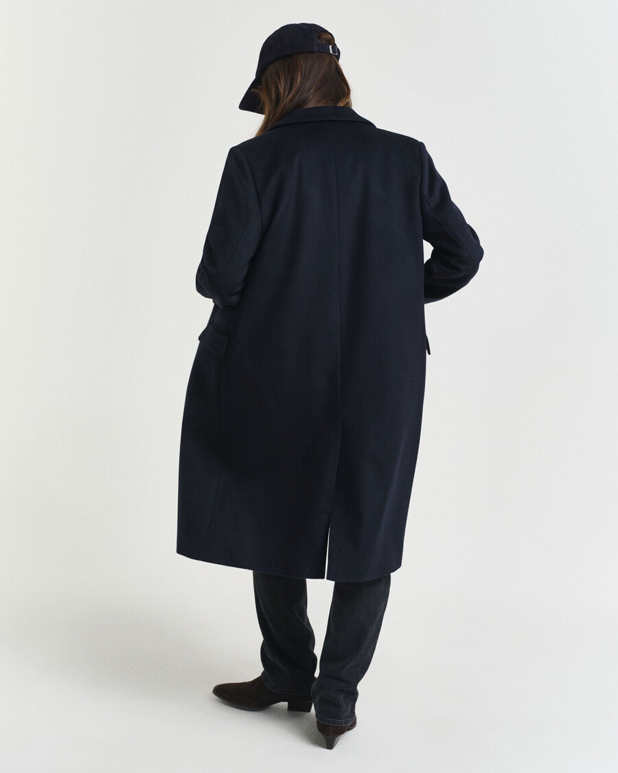klassischer taillierter wollmischmantel – abendblau