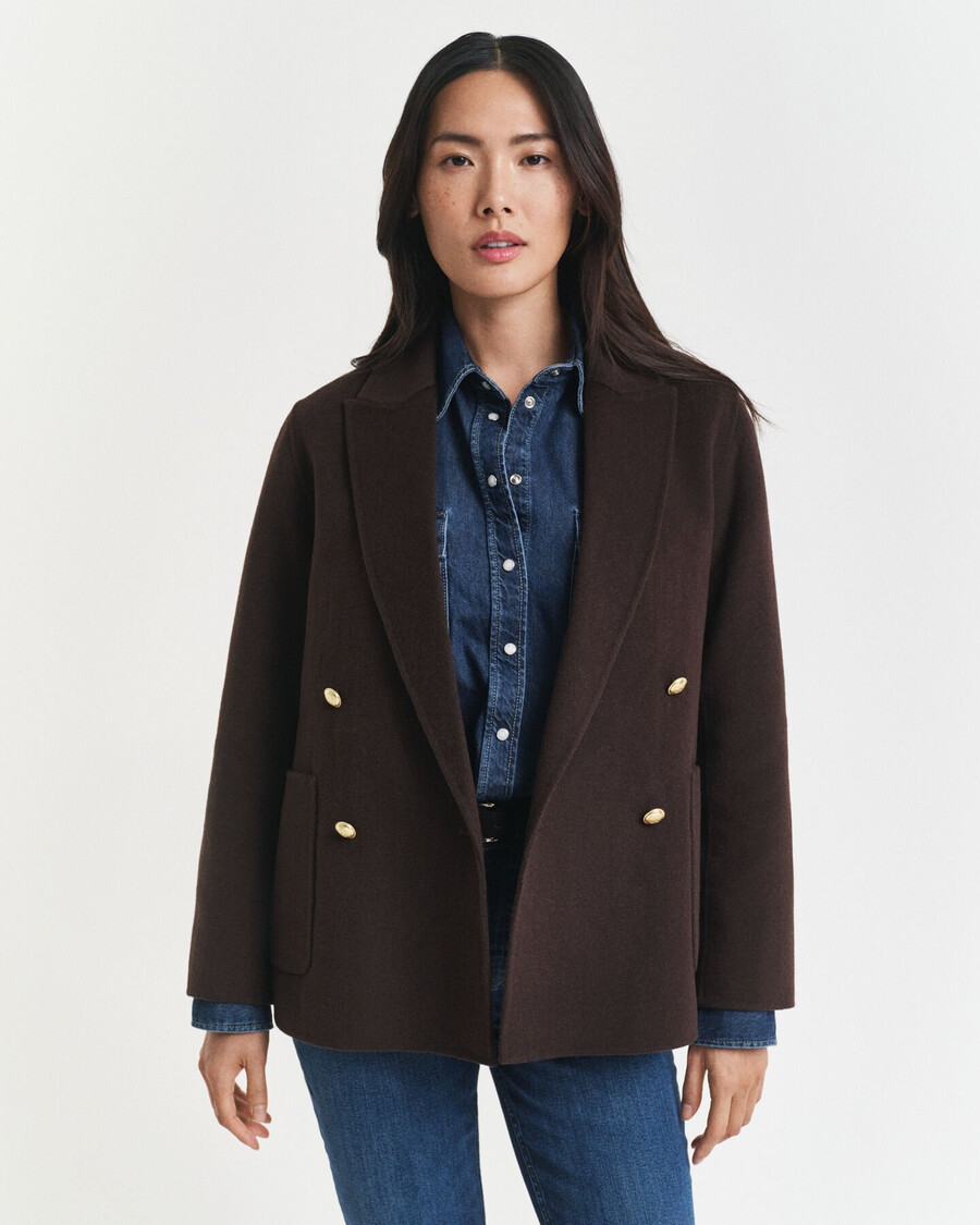 regular fit handgenähter club-blazer – dunkelbraun