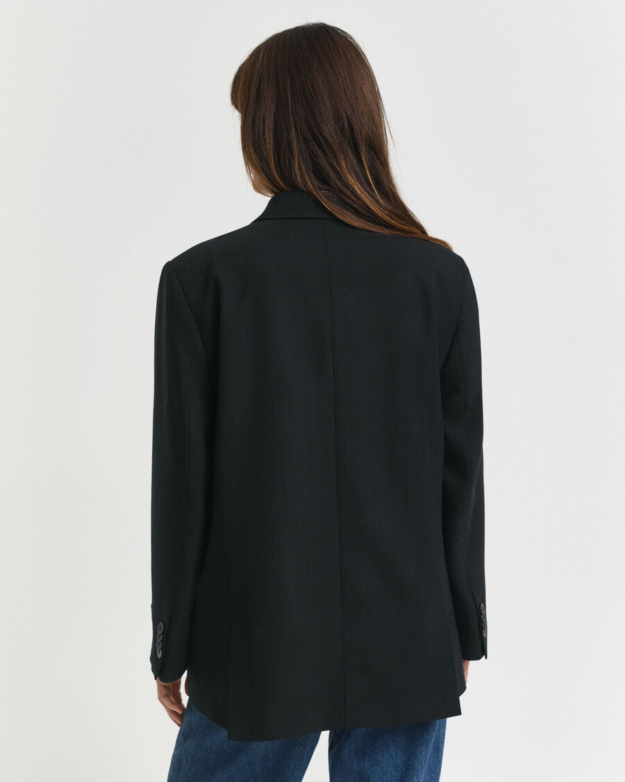 lässiger zweireihiger blazer aus wollmischgewebe hopsack – schwarz