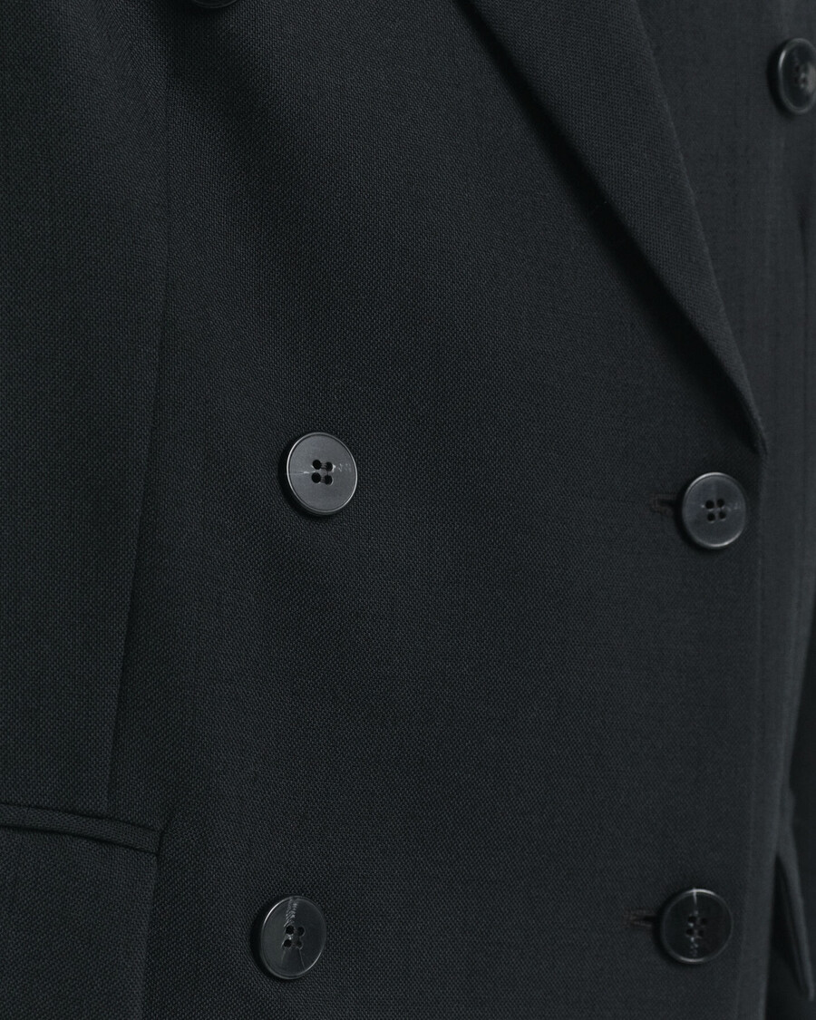 lässiger zweireihiger blazer aus wollmischgewebe hopsack – schwarz