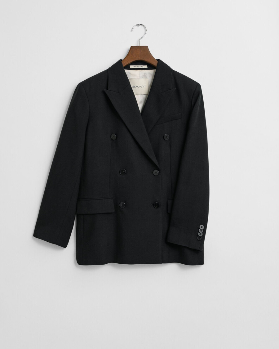 lässiger zweireihiger blazer aus wollmischgewebe hopsack – schwarz