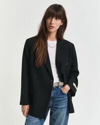 lässiger zweireihiger blazer aus wollmischgewebe hopsack – schwarz