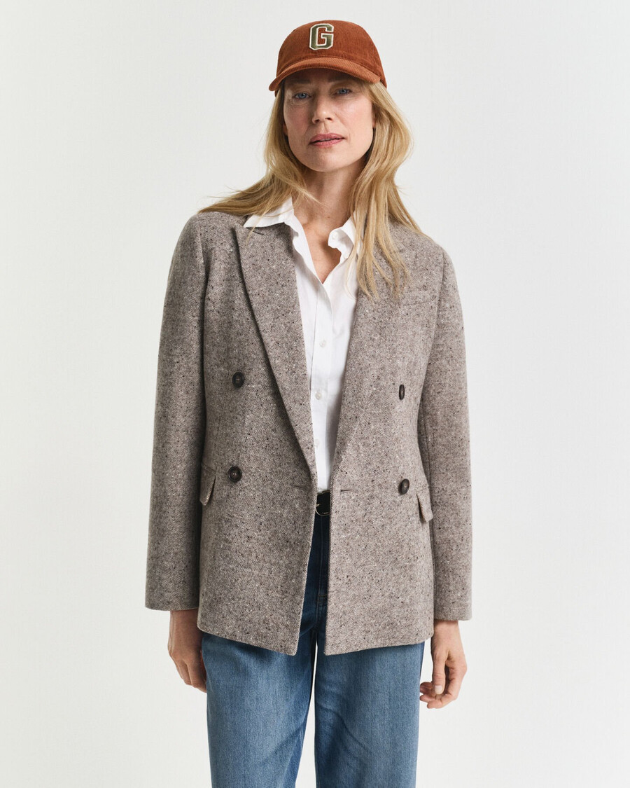 blazer aus strukturierter wolle in regulärer passform – dunkelbraun