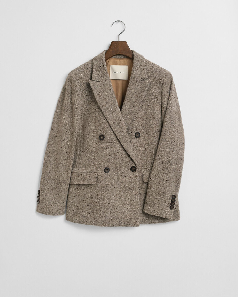 blazer aus strukturierter wolle in regulärer passform – dunkelbraun