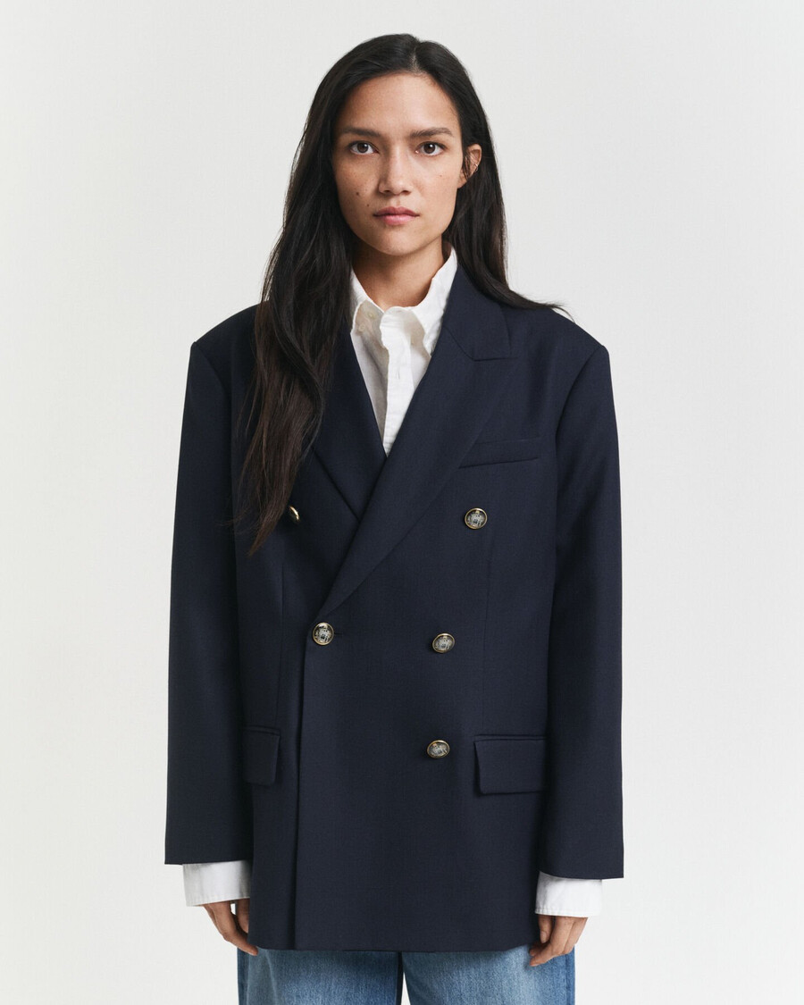 oversized-blazer aus woll-hopsack – marineblau