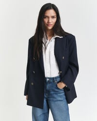 oversized-blazer aus woll-hopsack – marineblau