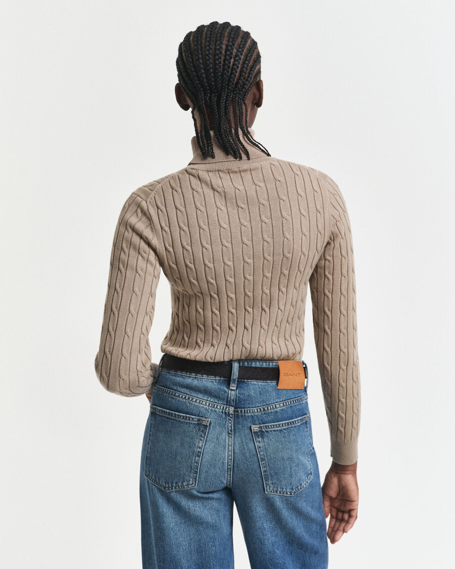 rollkragenpullover aus stretch-baumwolle mit zopfmuster – taupe-beige
