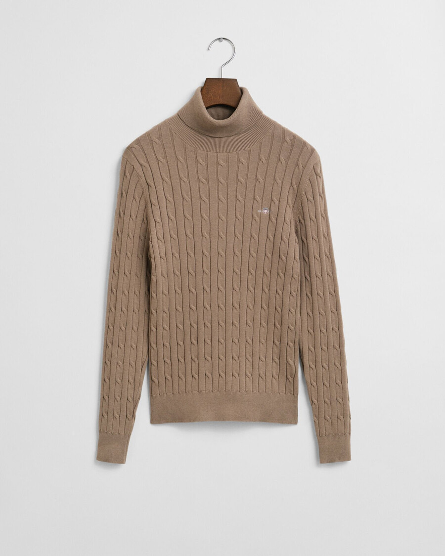 rollkragenpullover aus stretch-baumwolle mit zopfmuster – taupe-beige