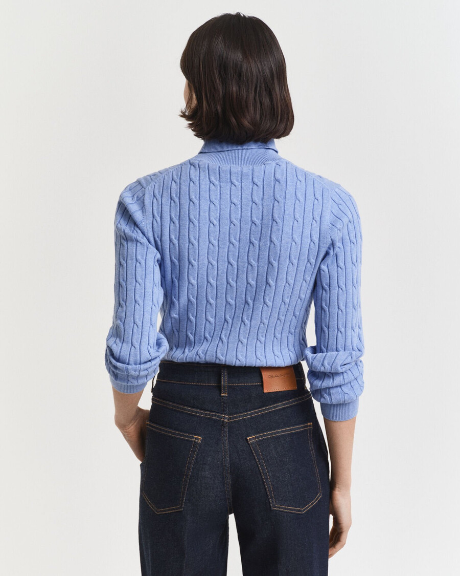 stretch-baumwoll-rollkragenpullover mit zopfmuster - hellblau