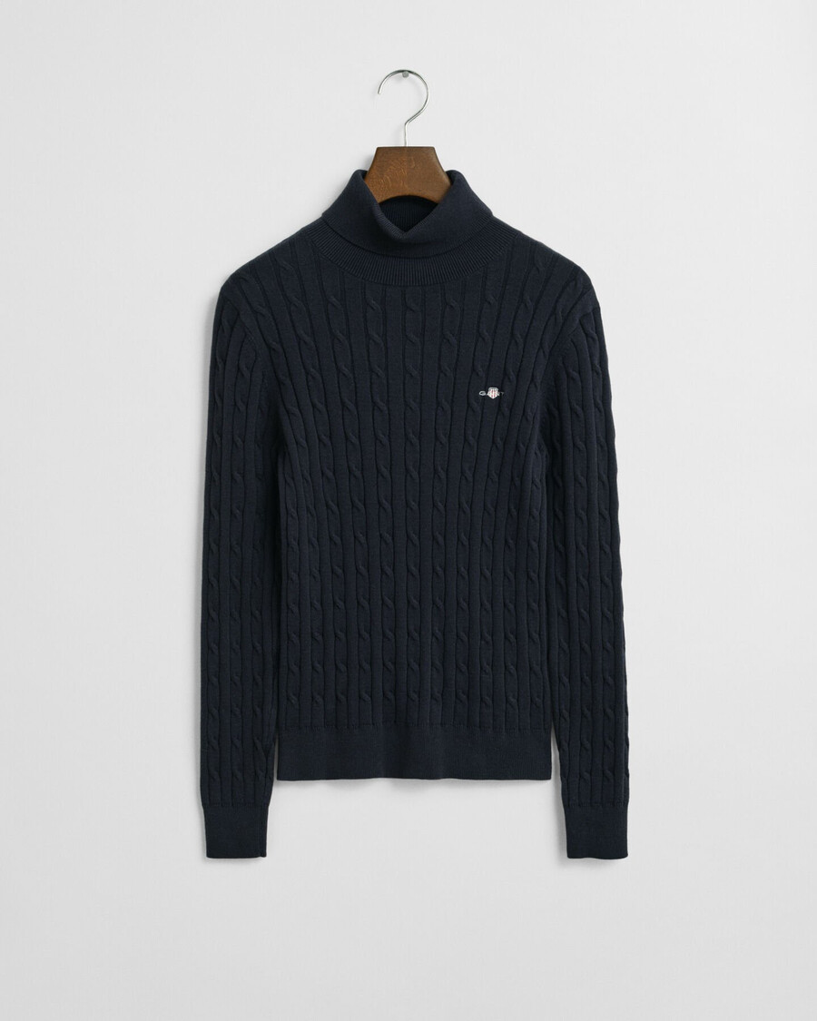 rollkragenpullover aus stretch-baumwolle mit zopfmuster – abendblau
