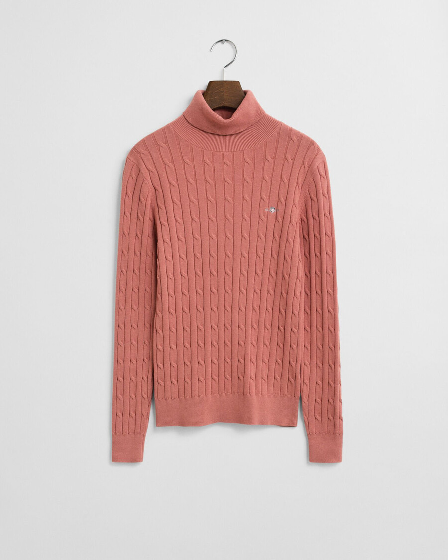 stretch-baumwoll-rollkragenpullover mit zopfmuster – verwaschenes ziegelrot