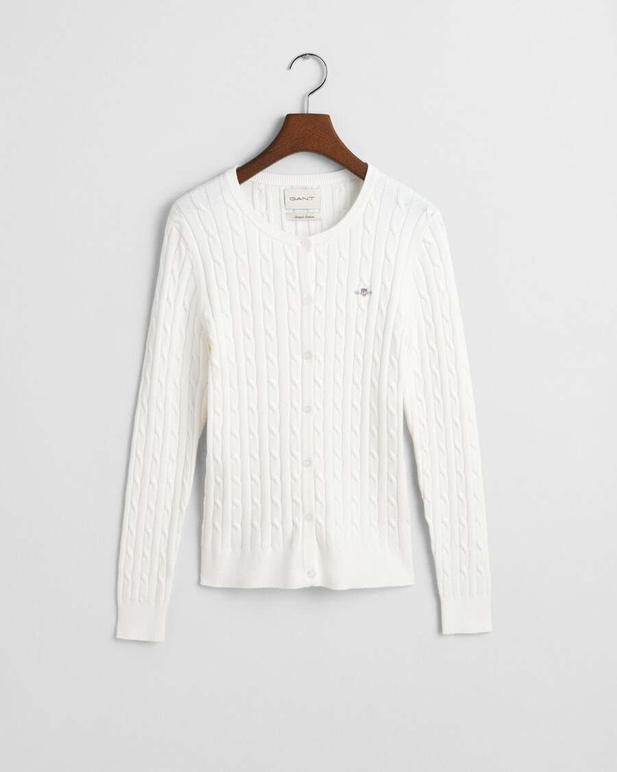 strickjacke aus elastischem baumwoll-zopfstrick – eierschale