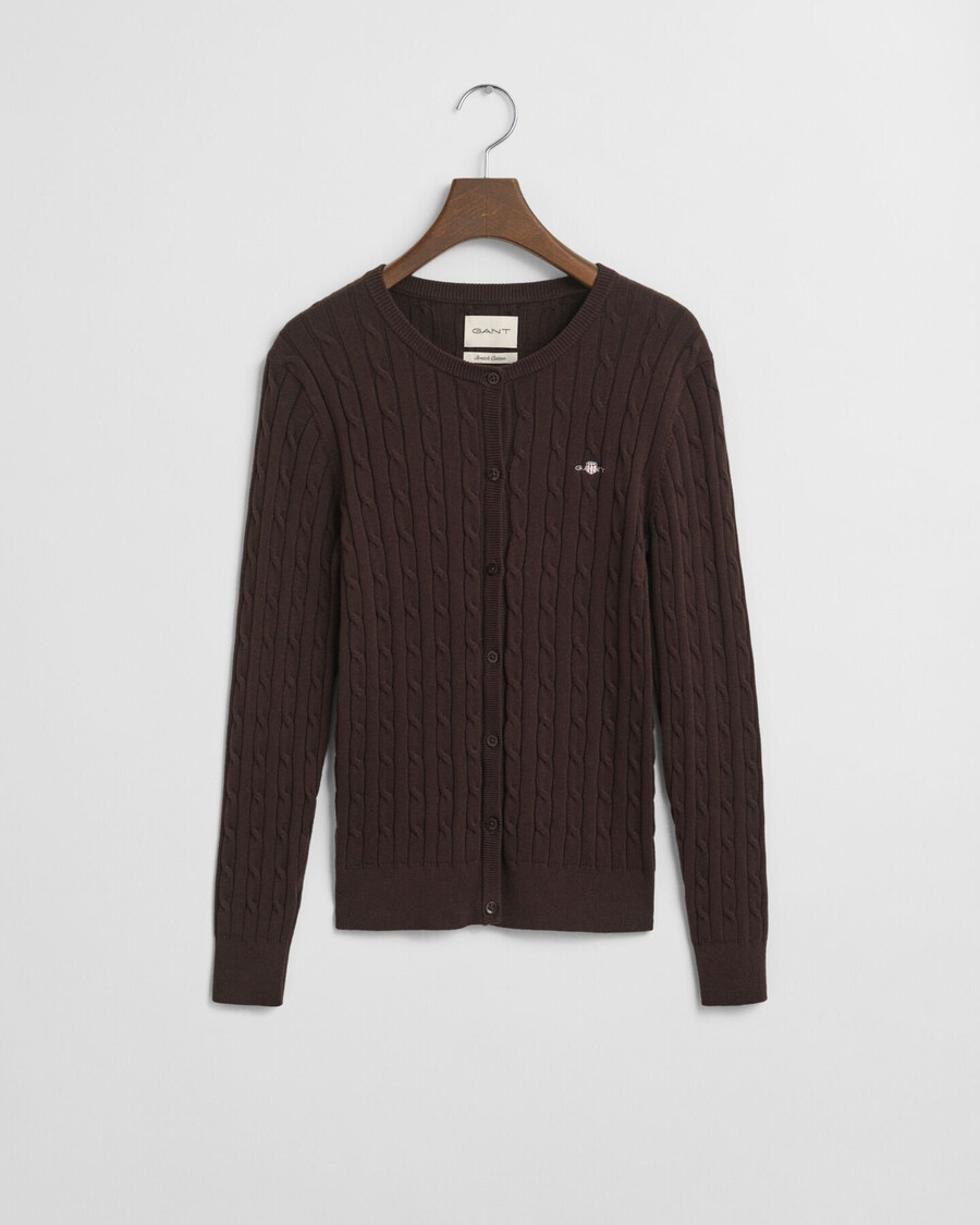strickjacke aus stretch-baumwolle mit zopfmuster – dunkelbraun