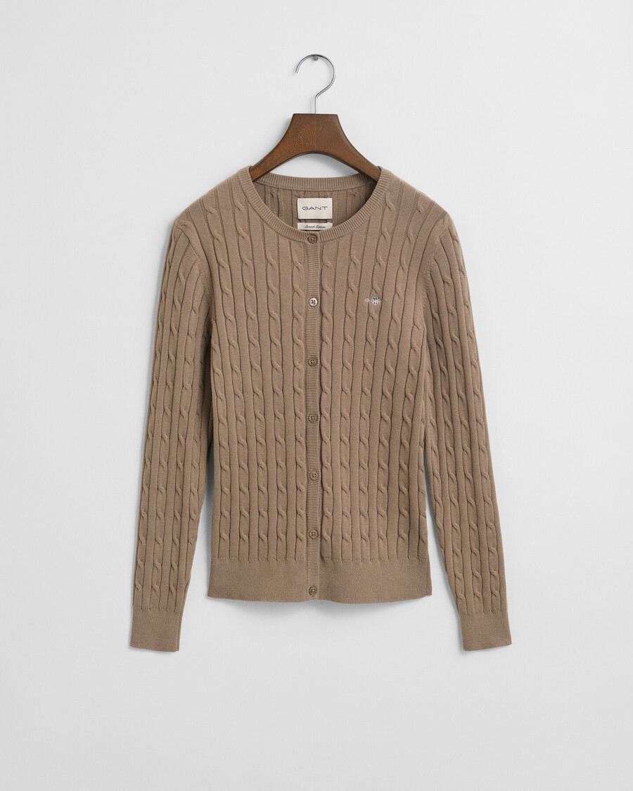 stretch-baumwoll-strickjacke mit zopfmuster – taupe-beige
