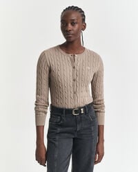 stretch-baumwoll-strickjacke mit zopfmuster – taupe-beige