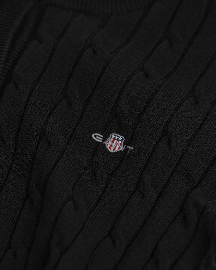 strickjacke aus stretch-baumwolle mit zopfmuster – schwarz