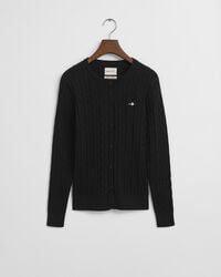 strickjacke aus stretch-baumwolle mit zopfmuster – schwarz