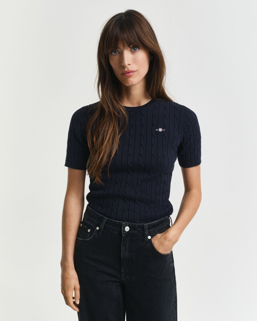 stretch-baumwollpullover mit zopfmuster – abendblau