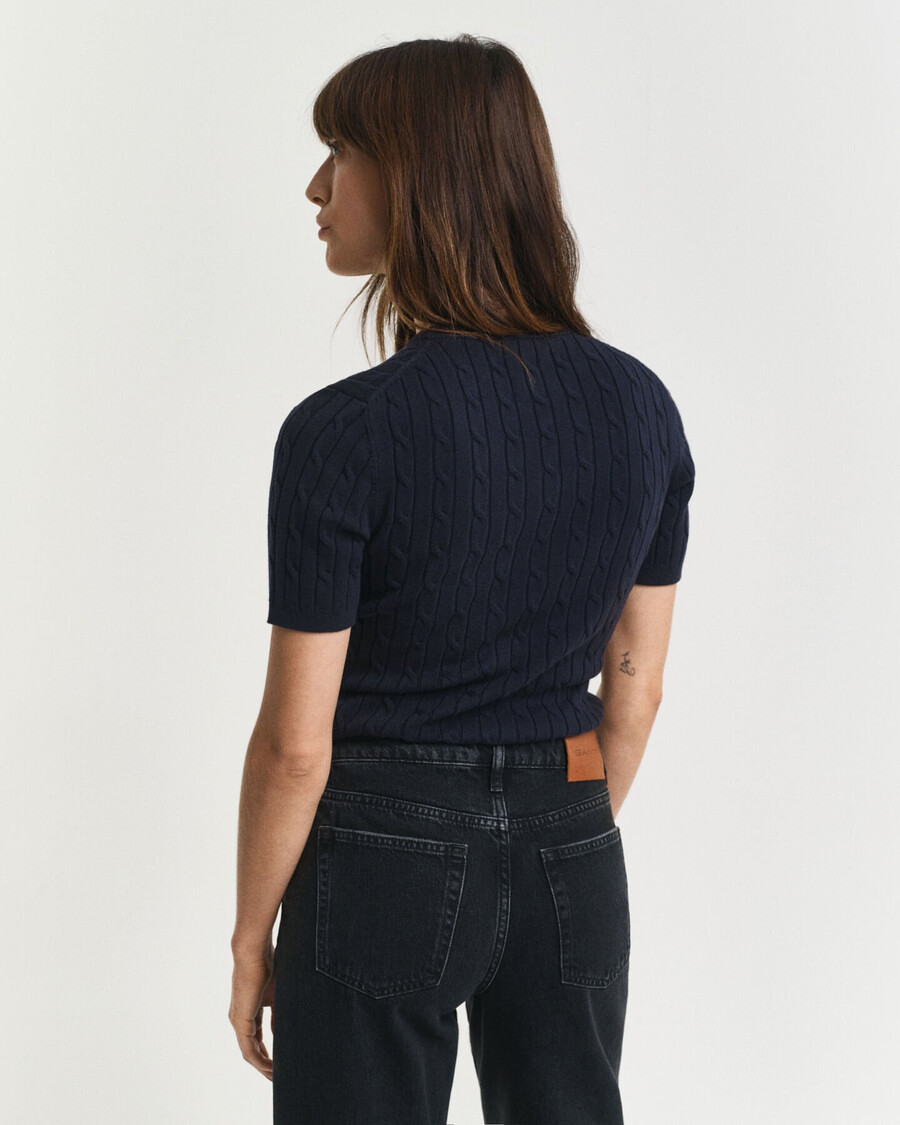 stretch-baumwollpullover mit zopfmuster – abendblau