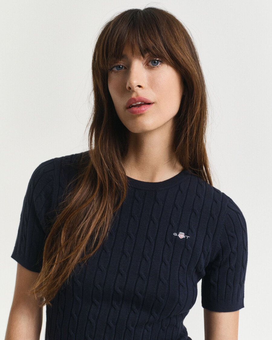 stretch-baumwollpullover mit zopfmuster – abendblau