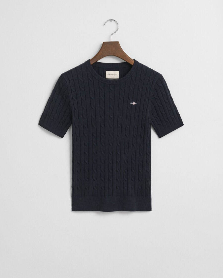 stretch-baumwollpullover mit zopfmuster – abendblau
