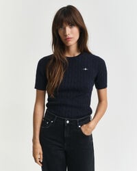 stretch-baumwollpullover mit zopfmuster – abendblau