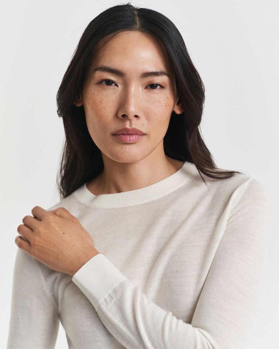 extrafeiner merinowollpullover mit rundhalsausschnitt – creme