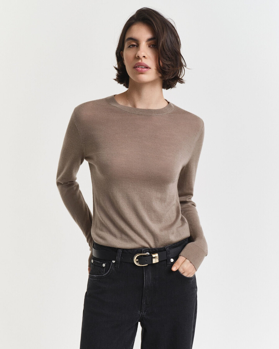 extrafeiner merinowollpullover mit rundhalsausschnitt – taupe-beige