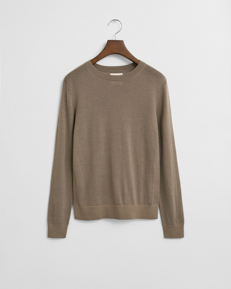 extrafeiner merinowollpullover mit rundhalsausschnitt – taupe-beige