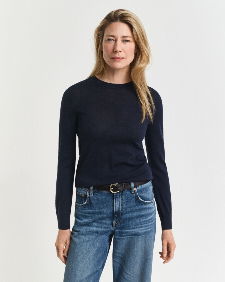 extrafeiner merinowollpullover mit rundhalsausschnitt – abendblau