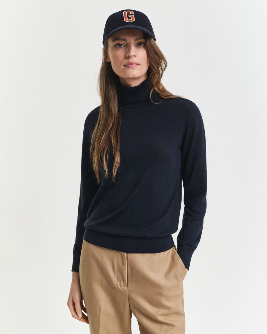 rollkragenpullover aus extrafeiner merinowolle – abendblau