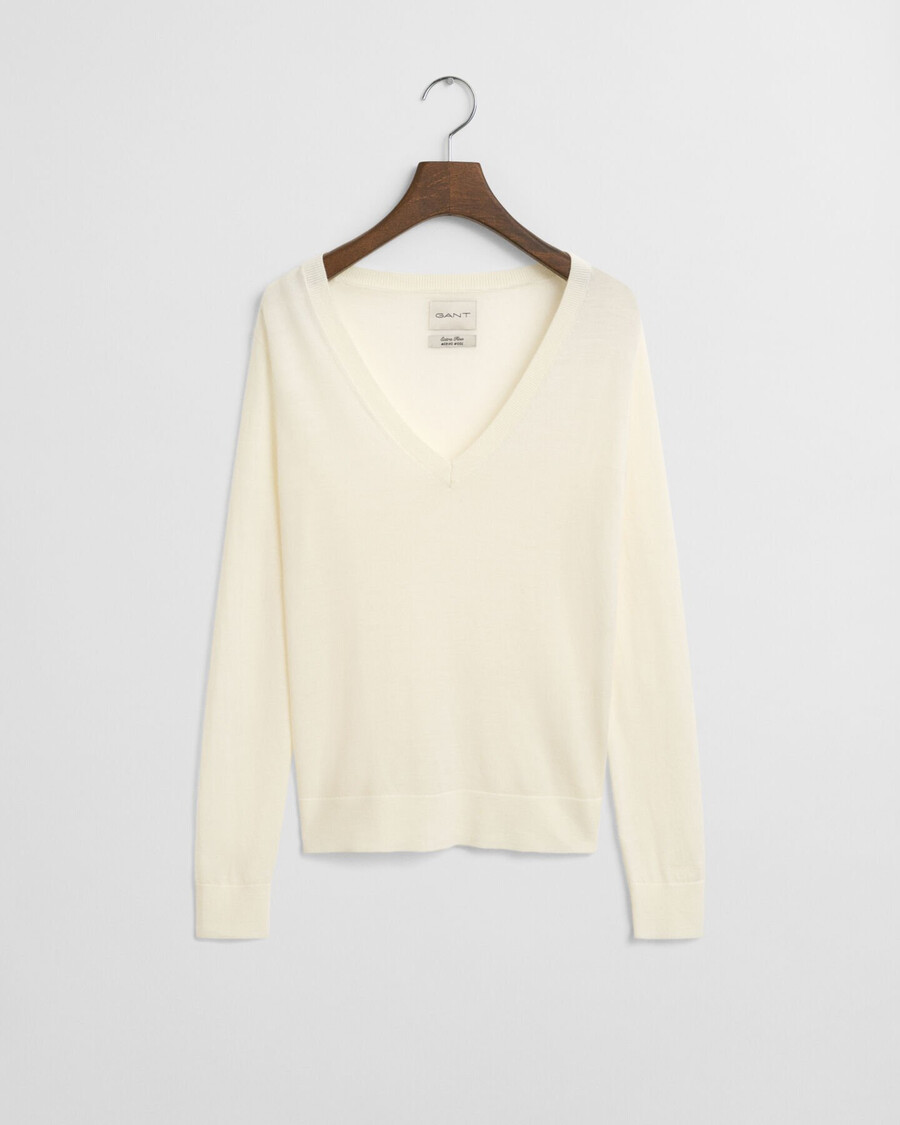 extrafeiner merinowollpullover mit v-ausschnitt – creme
