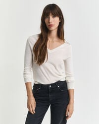 extrafeiner merinowollpullover mit v-ausschnitt – creme