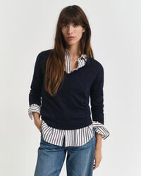 extrafeiner merinowollpullover mit v-ausschnitt – abendblau